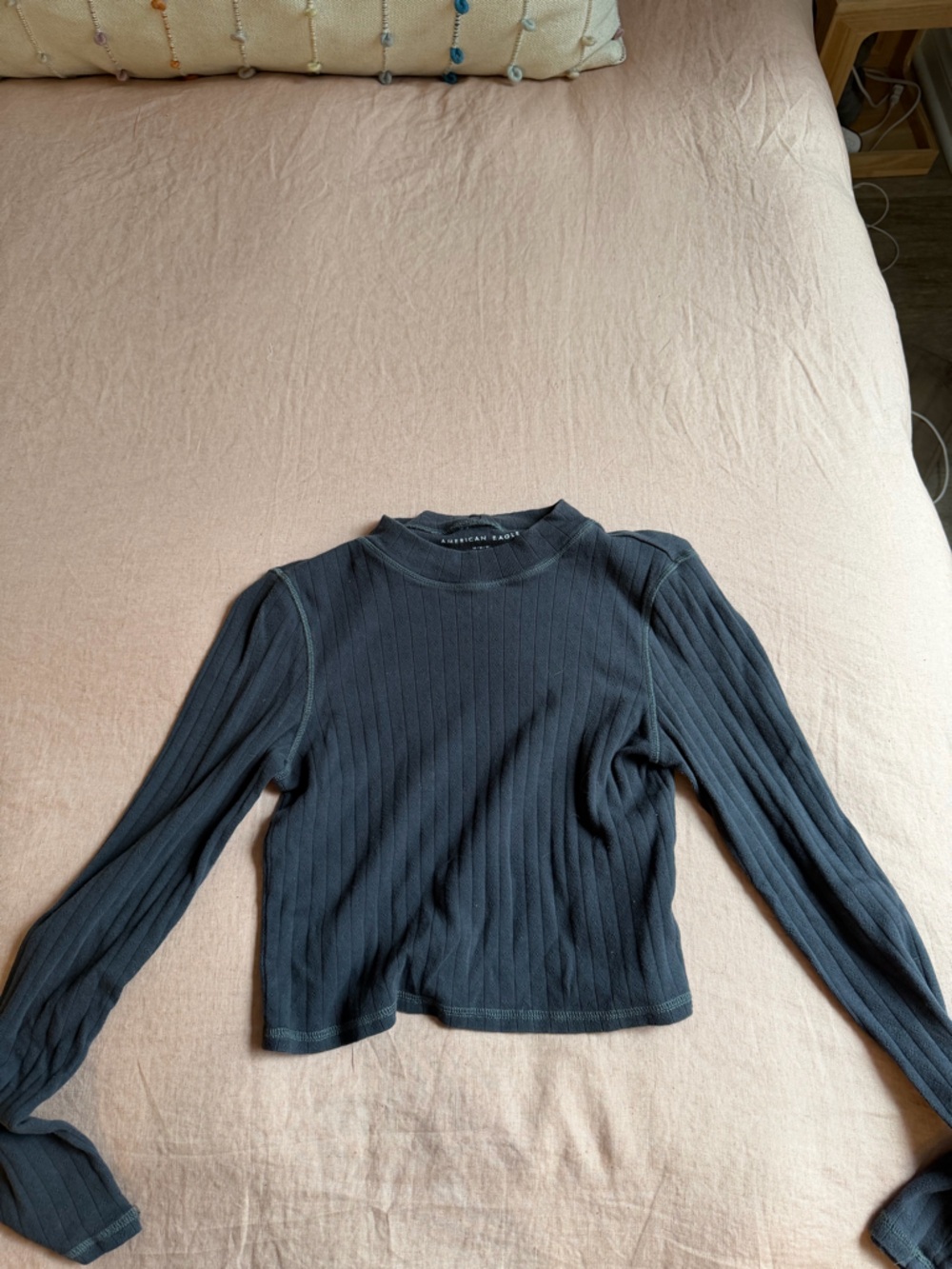 American Eagle Outfitters Ribbed Long Sleeve Top in Charcoal